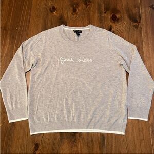 Rachel Zoe Cashmere Blend Gray Sweater with 'Good Vibes' Embroidery